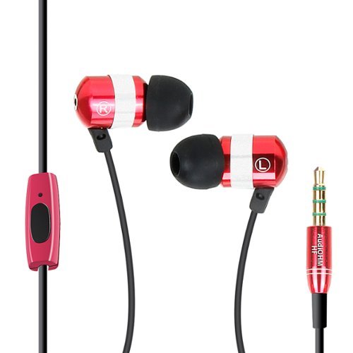 GOgroove - AudiOHM HF Earbuds Wired In-Ear with Hands-Free Mic - Red