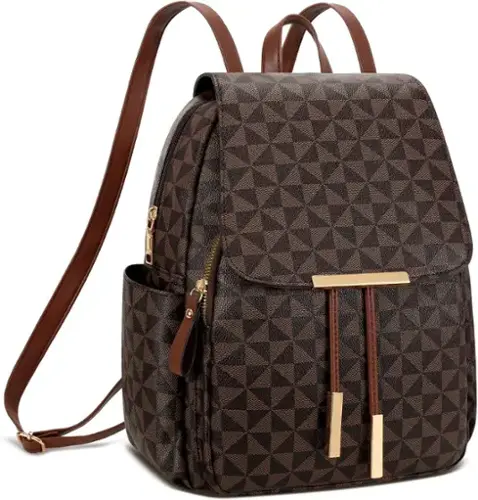 Brown Checkered-Backpack