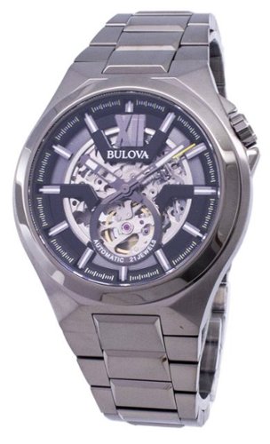 Bulova - Classic 98A179 Automatic 21 Jewels Men's Watch Stainless Steel Skeleton Dial 100M - Gunmetal-Front_Standard 