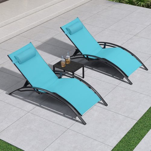 PURPLE LEAF - 3-Pieces Oversized Aluminum Outdoor Chaise Lounge Patio Lounge Chair with Side Table - Blue-Front_Standard 