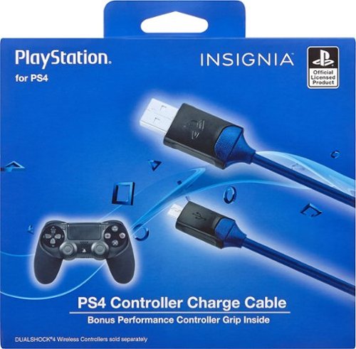  Insignia™ - Charging Cable with Controller Grip for PlayStation 4 - Black/Blue