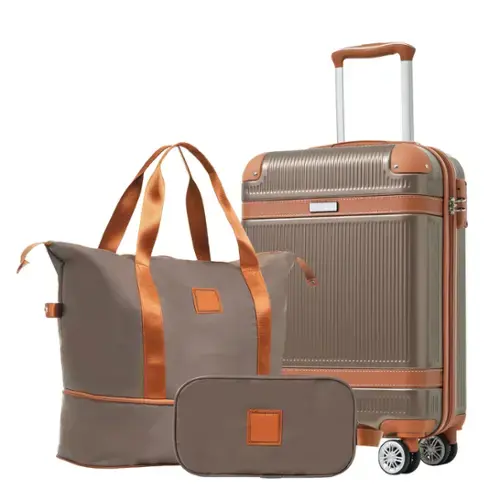 Front. Ecooso - 3-Piece Hardshell Luggage Set Carry-On Suitcase with Double Spinner Wheels TSA Lock for Men & Women 20-Inch - Coppery.