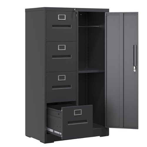 Ecooso - 4 Drawer Metal Vertical File Cabinet with Lock, Steel Office File Storage Organizer with Extra Door Compartment - Black-Front_Standard 