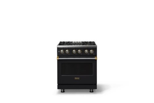 Viking - 30 in. Wide 4 Burner Pro5S 4.7 Cu. Ft. Freestanding Sealed DF Convection LP Range - Onyx w. Brushed Brass Trim - Onyx