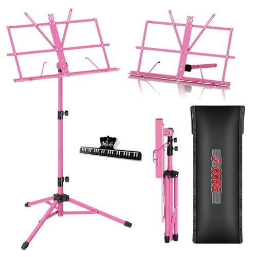 5 CORE - Music Stand Adjustable Desktop Book Stands Portable Sheet Holder All Metal Foldable Bookstand - Pink-Front_Standard 