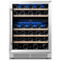 Yeego - 24inch Wine Fridge,Dual-zone Wine Refrigerator Cooler 52-Bottle 40-65°F Glass Door, Built in, for Home Bar Office - Stainless Steel-Front_Standard