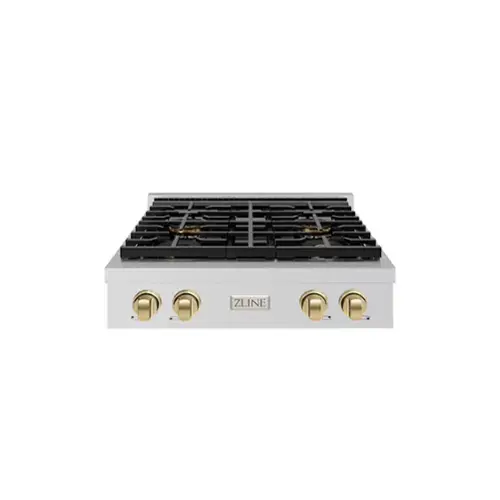 Front. ZLINE - ZLINE Autograph 30 in. Paramount Built-In Gas Cooktop with 4 DuoPro Burners and Bronze Accents - Stainless Steel.