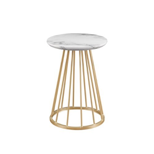 Walker Edison - Modern Round Cage-Leg Side Table - Faux White Marble-Front_Standard 