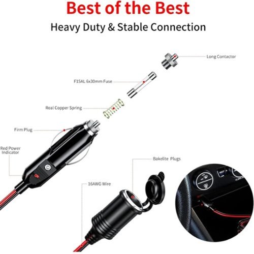extension cord for cigarette lighter plug 12V 3FT -Car Charger Cigar Lighter Male to Female Socket 18AWG Heavy Duty Extension Cable with LED Lights Extender Air Compressor Pump and Tire Inflator Ideal for drivers 10Ft 12 VDC 10A Heavy