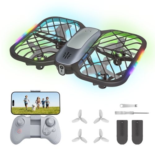 URANHUB - 720P HD Camera Mini Drone with 5 Colorful Lighting Modes and Remote Controller - Brown-Front_Standard 