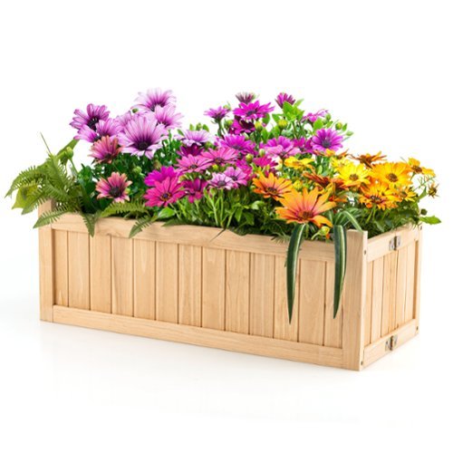 Costway - Outdoor Wooden Planter Box Folding Raised Garden Plant Container w/Drainage Hole - Natural-Front_Standard 