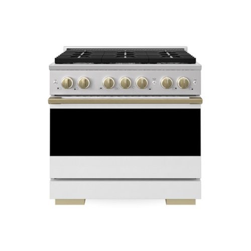ZLINE - Autograph 36 in. 5.2 cu. ft. Marino Freestanding Gas Range with 6 Burners with White Black Door and Bronze Accents - White Matte
