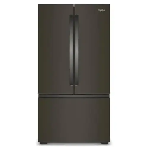 Front. Whirlpool - 36 in. Wide 24 cu. ft. 3-Door French Door Counter Depth Refrigerator - Black Stainless Finish.