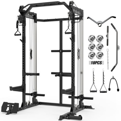 Mikolo - Power Rack Cage, Weight Rack,Multi-Function Squat Rack with J Hooks,Dip Bars and Landmine - Black-Front_Standard 