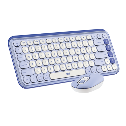  Logitech - POP ICON COMBO Compact TKL Bluetooth Keyboard and Mouse Bundle with Programmable Quiet Keys and Buttons - Lilac &amp; Off-White