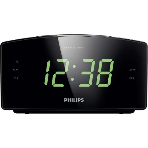  Philips - FM Alarm Clock Radio - Black