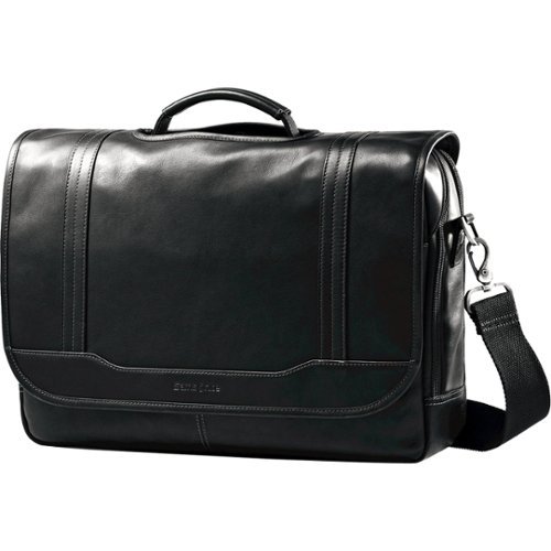 Samsonite - Colombian Leather Flapover Laptop Briefcase - Black-Front_Standard 