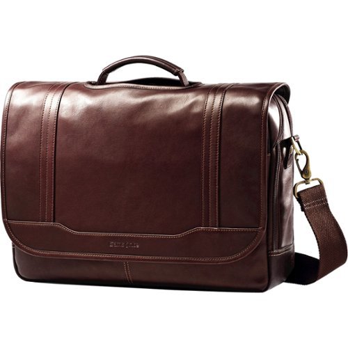 Samsonite - Colombian Leather Flapover Laptop Briefcase - Brown-Front_Standard 