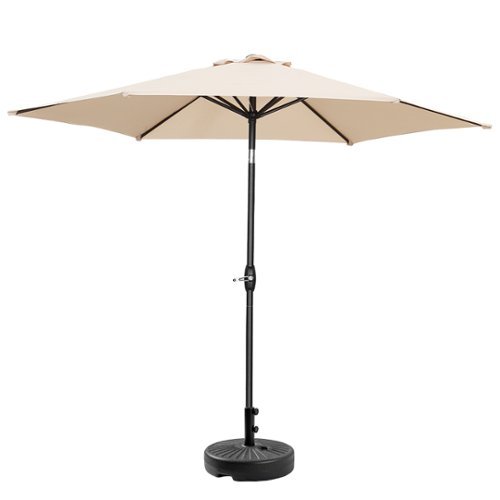 Ainfox - 9ft Patio Umbrella With Round umbrella base - Khaki-Front_Standard 