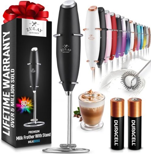 Zulay Kitchen - Powerful Milk Frother Wand With 2 Duracell Batteries - Ultra Fast Handheld Drink Mixer - Black-Front_Standard 