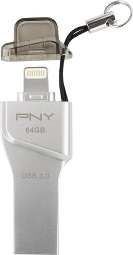  PNY - Duo-Link On-the-Go 64GB USB 3.0, Apple Lightning Flash Drive - Silver