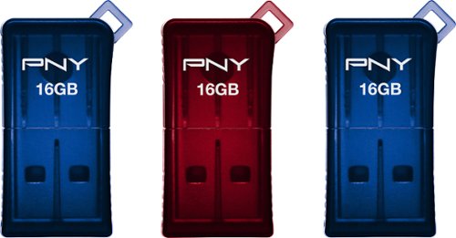  PNY - Micro Sleek Attaché 16GB USB 2.0 Flash Drives (3-Pack) - Blue; Red