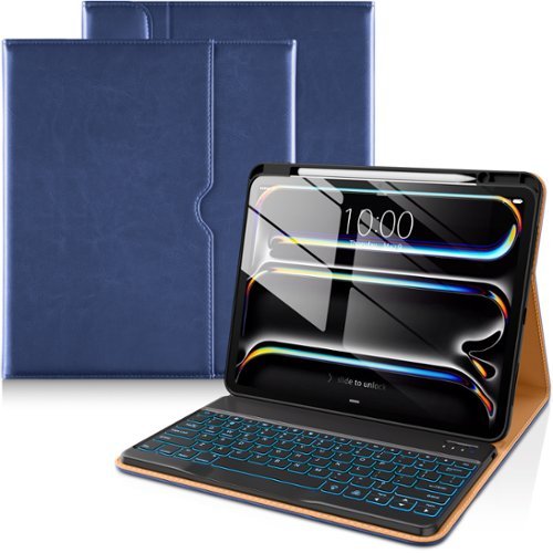 DTTO - Case for iPad Pro 13 Inch M5/M4with Wireless Detachable Keyboard , Leather Folio Cover with Pencil Holder & Pocket - Navy Blue-Front_Standard 