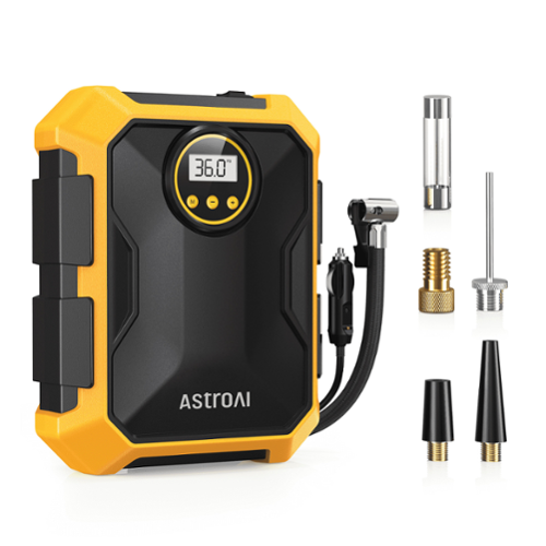 AstroAI - Tire Inflator 100 PSI, Car Tire Air Pump, Portable Air Compressor for Tires, for Gift - Yellow-Front_Standard 