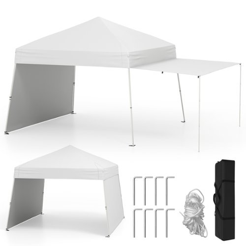 Gymax - 14 X 9.2 FT Pop up Canopy Tent w/ 2 Convertible Sidewalls to Awning & Stakes White - Pink-Front_Standard 