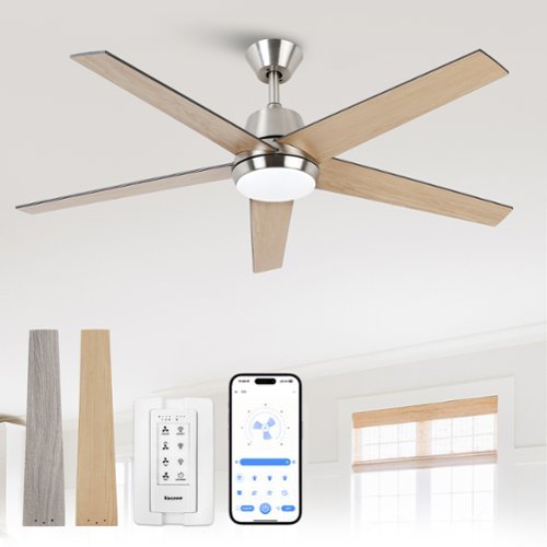 Vaczon - 52-inch Modern 3CCT Dimmable LED Smart Ceiling Fan with Light, Remote and APP Control - Nickel-Front_Standard 