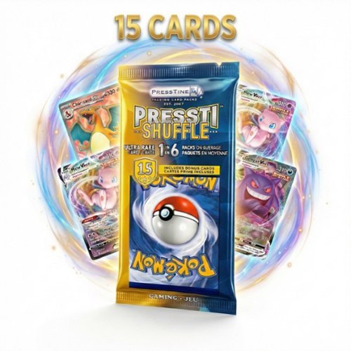Pokémon - Presstine Pokemon PresstiShuffle 15-Card Trading Card Pack - Black-Front_Standard 