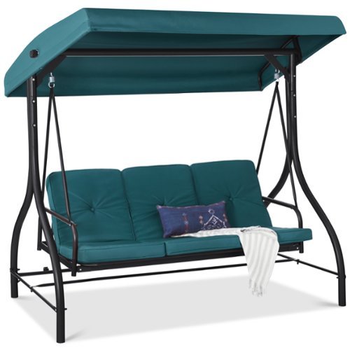 Best Choice Products - 3-Seat Outdoor Converting Canopy Swing Glider Patio Hammock w/ Removable Cushions - Peacock-Front_Standard 