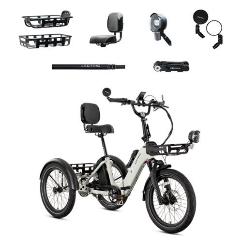 Lectric eBikes - XP Trike2 750 Foldable eBike (Max 70mi./17mph) +Cargo Package,Seat, Seat Post, Headlight, Mirrors, & Lock - Stratus White