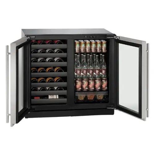 Front. U-Line - Modular 3000 Series 31-Bottle Built-In Wine Refrigerator - Stainless Steel.