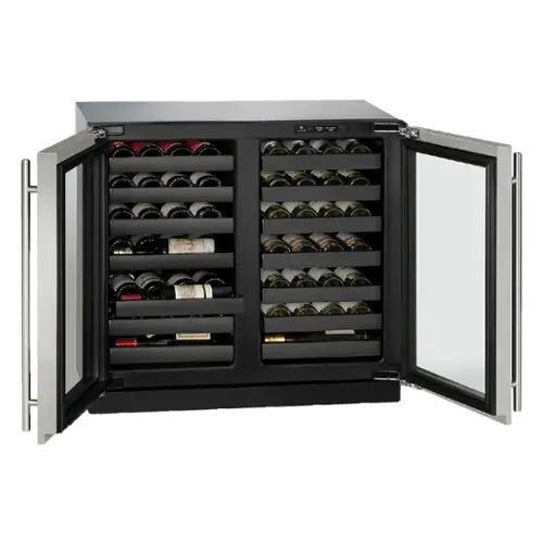 Front. U-Line - Wine Captain 62-Bottle Built-In Wine Cooler - Stainless Steel.
