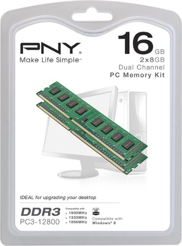  PNY - 2-Pack 8GB PC3-12800 DDR3 DIMM Desktop Memory Kit - Green