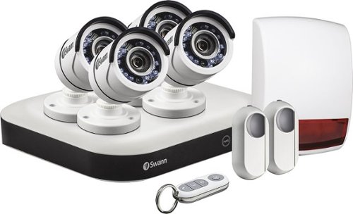  Swann - Smart-Series 8-Channel, 4-Camera Indoor/Outdoor Wired 1080p 1Tb DVR Surveillance System - Black/White