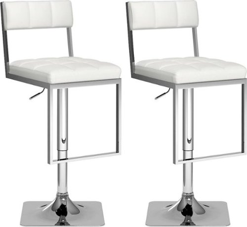 CorLiving - Bar Leatherette Chair (Set of 2) - White; Chrome