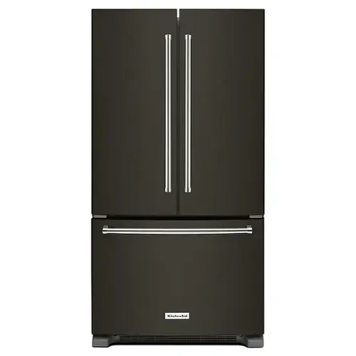 Front. KitchenAid - 25 cu. ft. French Door Refrigerator with Interior Water Dispenser - Black Stainless Steel.