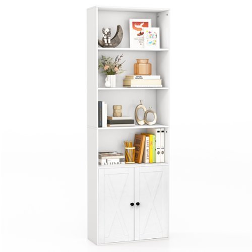 Costway 71'' Farmhouse Bookcase with Doors with 6 Shelves & 2-Door Cabinet for Bedroom - White
