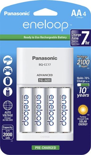 Panasonic - eneloop Charger and 4 AA Batteries Kit - White