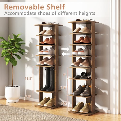 Gymax 7 Tier Wooden Shoe Rack Narrow Vertical Shoe Stand Storage