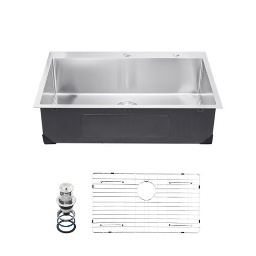 VEVOR - 33 inch Kitchen Sink Workstation, 304 Stainless Steel Top Mount Sinks, Drop-In Single Bowl Farmhouse Basin - Silver-Front_Standard 