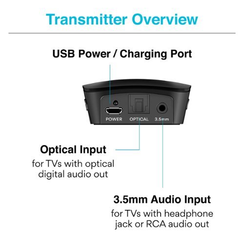 MEE audio Connect Universal Dual-Headphone Bluetooth Wireless Audio Transmitter for TV - Black BUY ONLINE