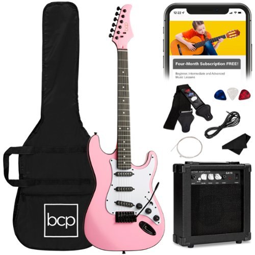 Best Choice Products - 39in Full Size Beginner Electric Guitar Kit with Case, Strap, Amp, Whammy Bar - Pink-Front_Standard 