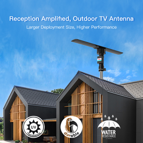 Winado - Outdoor Amplified TV Antenna 1080P 4K HDTV 30dB UHF/VHF Digital 360°Rotation(Does not include the support rod) - Black-Front_Standard 