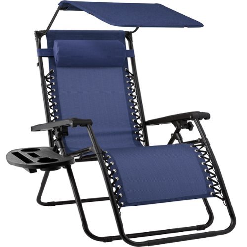 Best Choice Products - Folding Zero Gravity Recliner Patio Lounge Chair w/ Canopy Shade, Headrest, Tray - Navy Blue-Front_Standard 