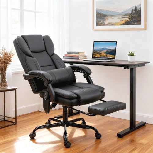 Anysun - Reclining Office Desk Chair with Massage and Lumbar Support - Black-Front_Standard 