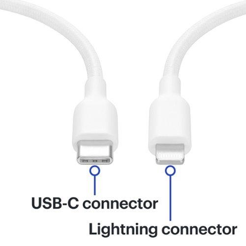 Best Buy essentials™ 4’ Lightning to USB-C Braided Charge-and-Sync Cable - White WORLDWIDE DELIVERY