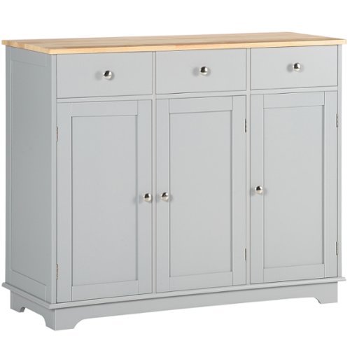 Homcom - Storage Cabinet, Sideboard Floor Cupboard with Solid Wood Top, Adjustable Shelf - Gray-Front_Standard 